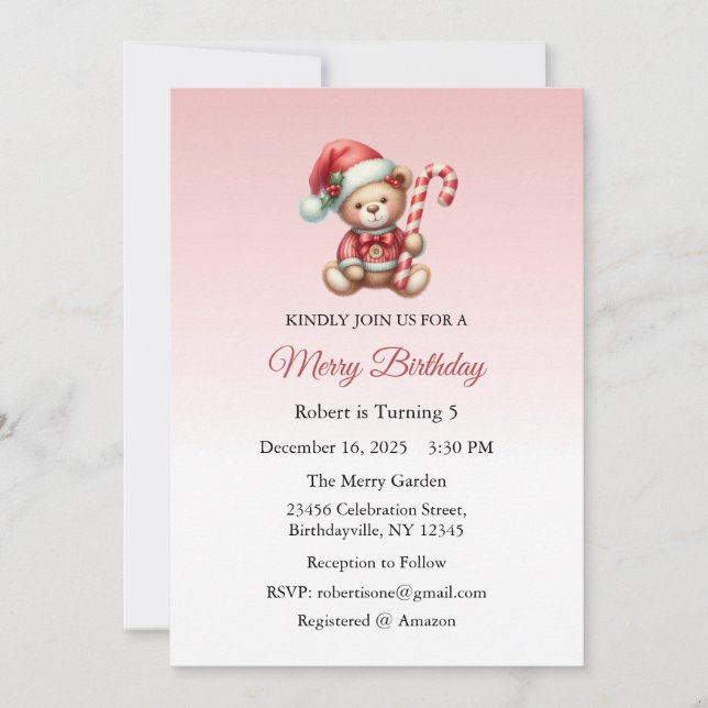 Merry Birthday, Christmas Birthday Invitation Einladung (Vorderseite)