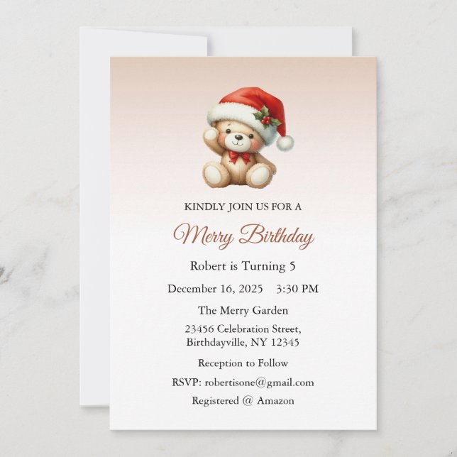 Merry Birthday, Christmas Birthday Invitation Einladung (Vorderseite)