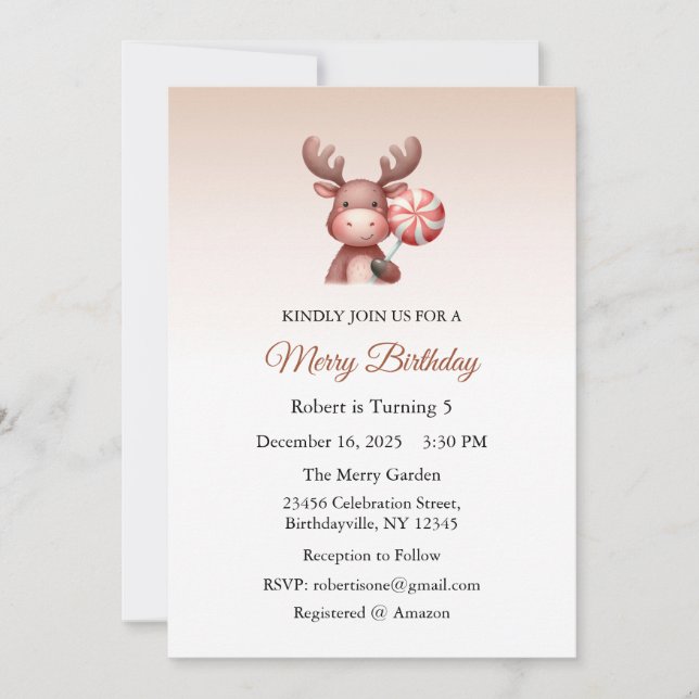 Merry Birthday, Christmas Birthday Invitation Einladung (Vorderseite)