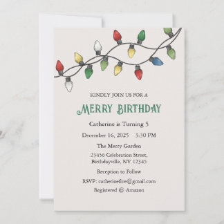 Merry Birthday Invitation, Christmas Birthday Einladung