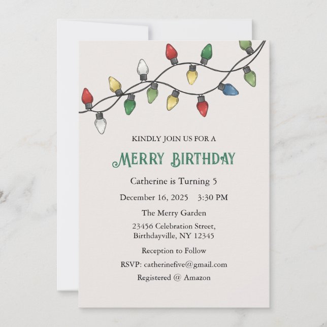 Merry Birthday Invitation, Christmas Birthday  Einladung (Vorderseite)