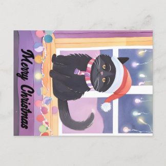 Merry Black Cat Christmas Postkarte