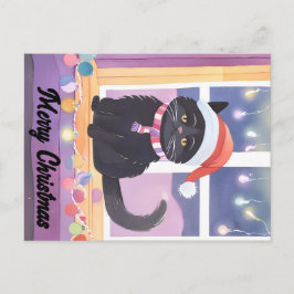 Merry Black Cat Christmas Postkarte