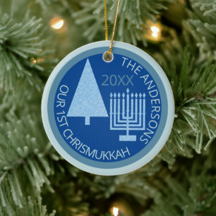 Merry Blue Intergléry Niedlich 1 Chrismukkah Foto Keramik Ornament