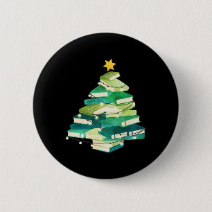 Merry Bookmas Books Pine Tree Fun Lesen Lover Ch Button