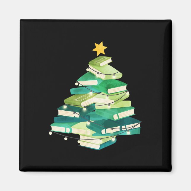 Merry Bookmas Books Pine Tree Fun Lesen Lover Ch Magnet (Vorne)