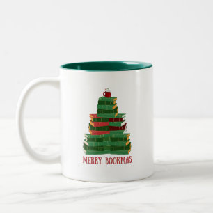 Merry Bookmas Buch Bäume Weihnachtsgeschenk Zweifarbige Tasse
