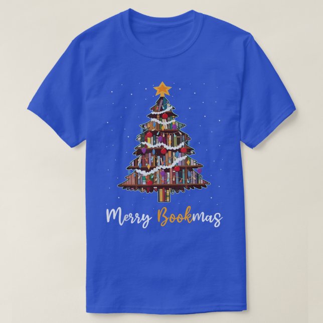 Merry Bookmas Buch Weihnachtsbaum Librarian Funny T-Shirt (Design vorne)