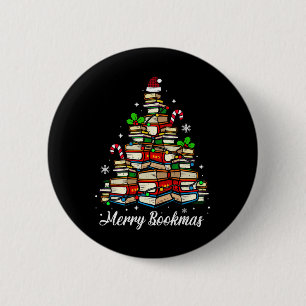 Merry Bookmas Bücher Weihnachtsbaum Buch Lover San Button
