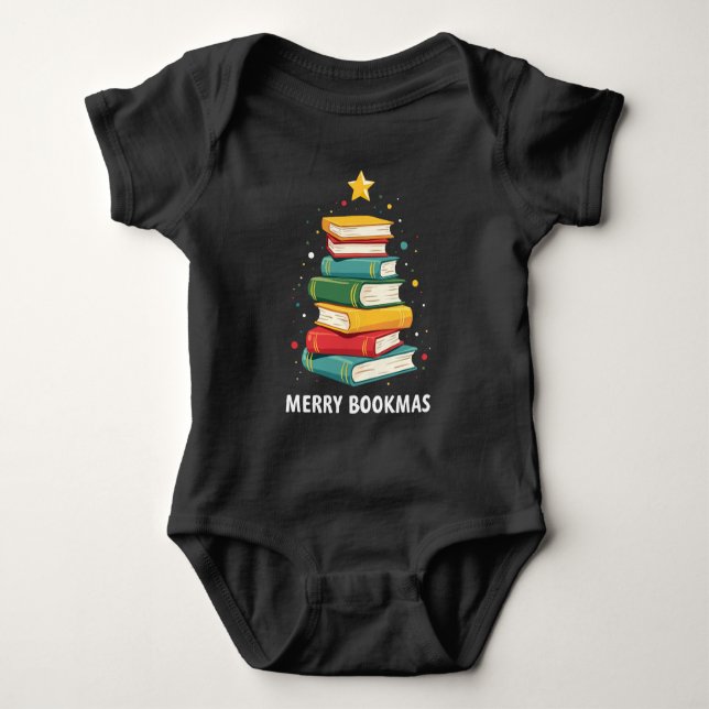 Merry Bookmas - Festlicher Buchstapel für Buchlieb Baby Strampler (Vorderseite)