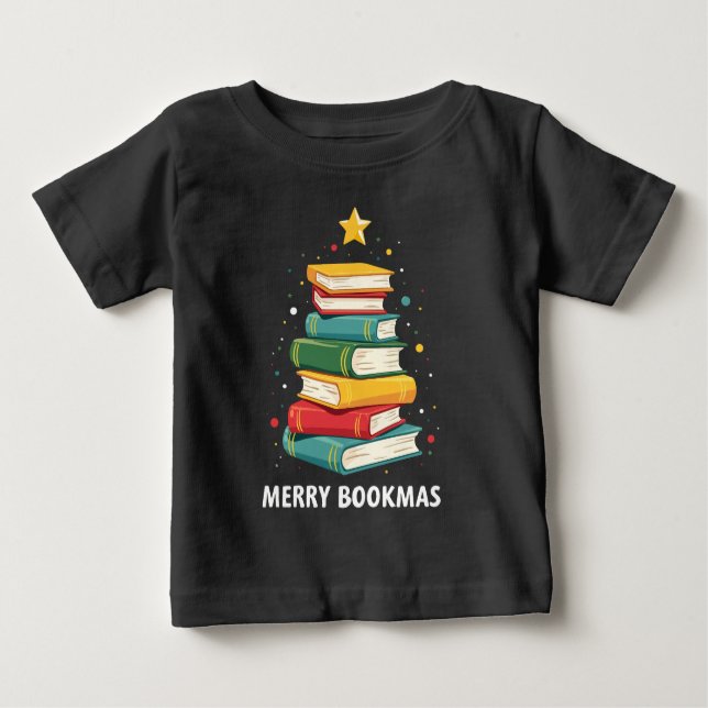 Merry Bookmas - Festlicher Buchstapel für Buchlieb Baby T-shirt (Vorderseite)