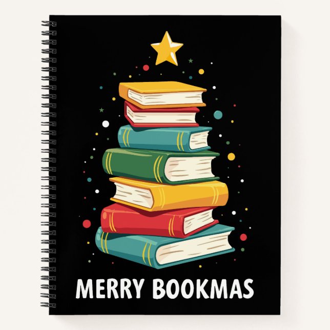Merry Bookmas - Festlicher Buchstapel für Buchlieb Notizbuch (Vorderseite)