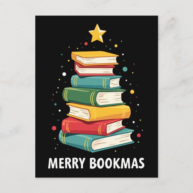 Merry Bookmas - Festlicher Buchstapel für Buchlieb Postkarte (Vorderseite)