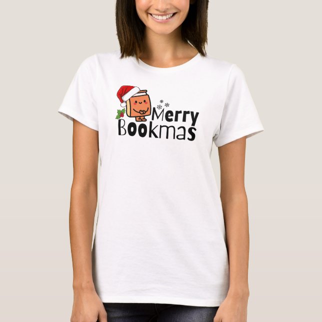 Merry Bookmas Funny Christmas Book Lover Geschenk T-Shirt (Vorderseite)
