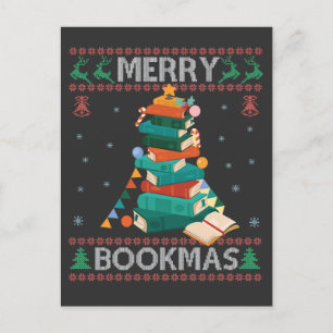 Merry Bookmas Funny Ugly Xmas Sweater Library Gesc Ankündigungspostkarte