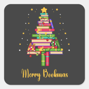 Merry Bookmas Quadratischer Aufkleber
