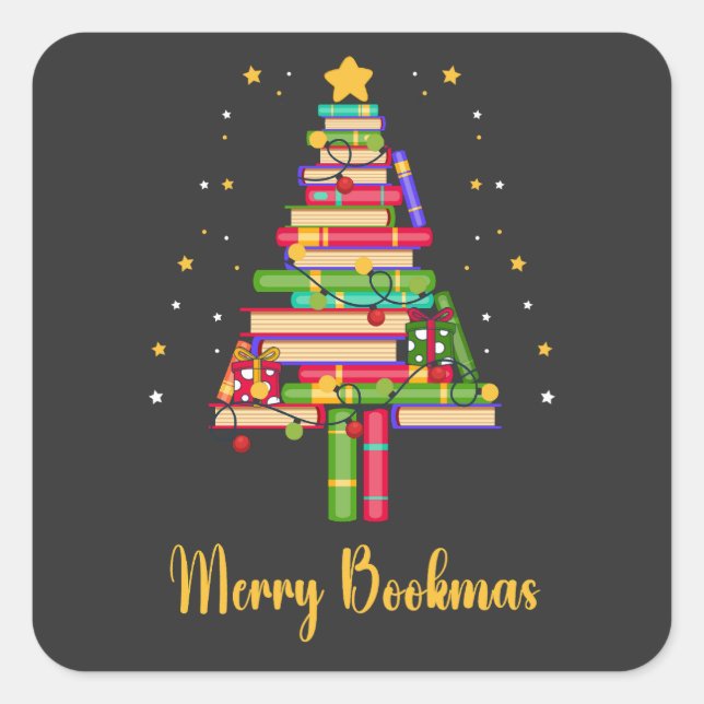 Merry Bookmas Quadratischer Aufkleber (Vorderseite)