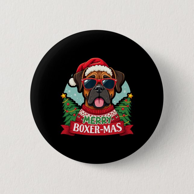 Merry Boxer-mas Niedlich Boxer Dog Weihnachten Button (Vorderseite)
