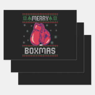 Merry Boxmas Ugly Christmas Sweater Boxing Liebhab Geschenkpapier Set