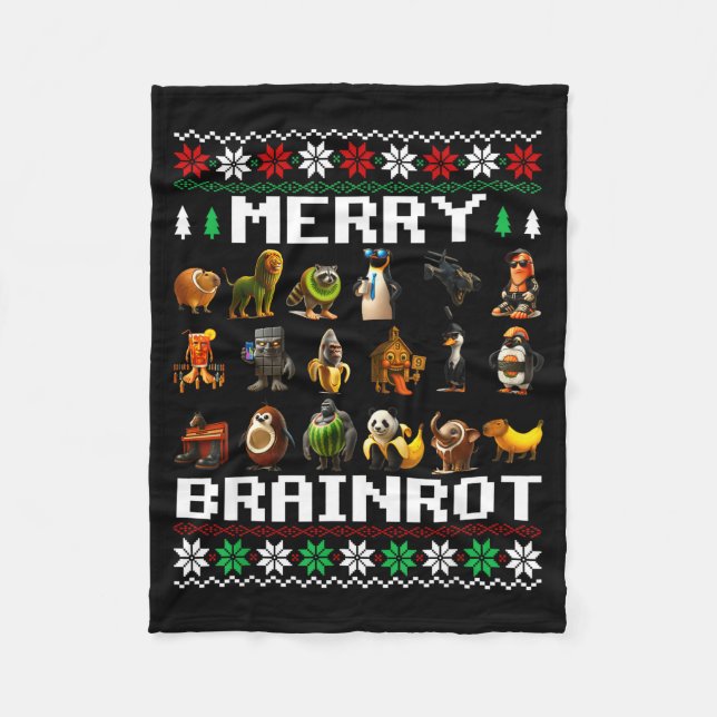 Merry Brainrot Ugly Christmas Sweater Funny Italia Fleecedecke (Vorderseite)