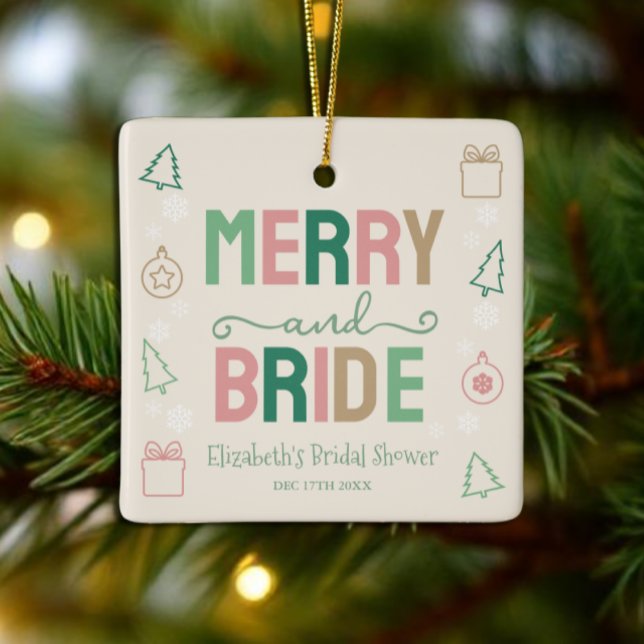 Merry & Bride Christmas Bridal Shower Keramikornament (Von Creator hochgeladen)