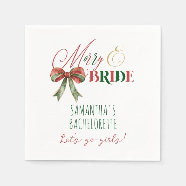 Merry & Bride Winter Christmas Bride Bachelorette Serviette (Vorderseite)