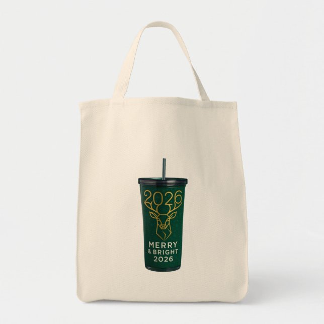 Merry & Bright 2026 Geometric Reindeer Acrylic Tra Tragetasche (Vorne)