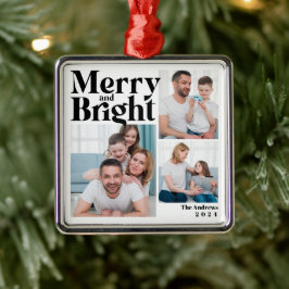 Merry & Bright 3 Family Foto Collage Weihnachten Ornament Aus Metall