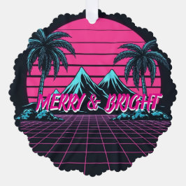 Merry & Bright 80's Night' Retro Synthwave  Ornament Karte