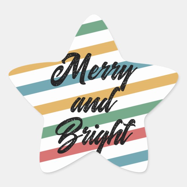 Merry & Bright auf Vintagen, farbigen Streifen Stern-Aufkleber (Vorderseite)