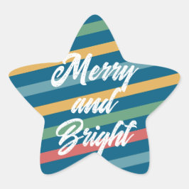 Merry & Bright auf Vintagen, farbigen Streifen Stern-Aufkleber