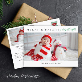 Merry & Bright Birth Announctions Fotos Postcard Feiertagspostkarte