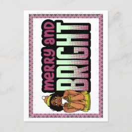 Merry & Bright Black Girl Melanin Sista Weihnachte Feiertagspostkarte