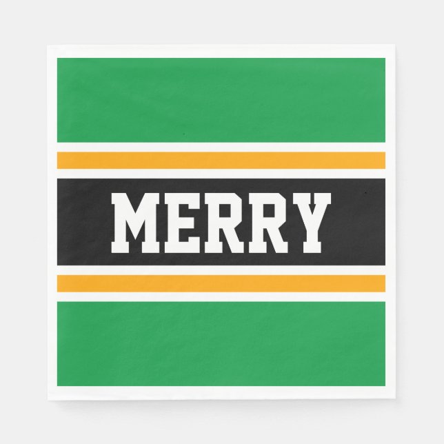 MERRY Bright Black Yellow Festivals Streifen Serviette (Vorderseite)