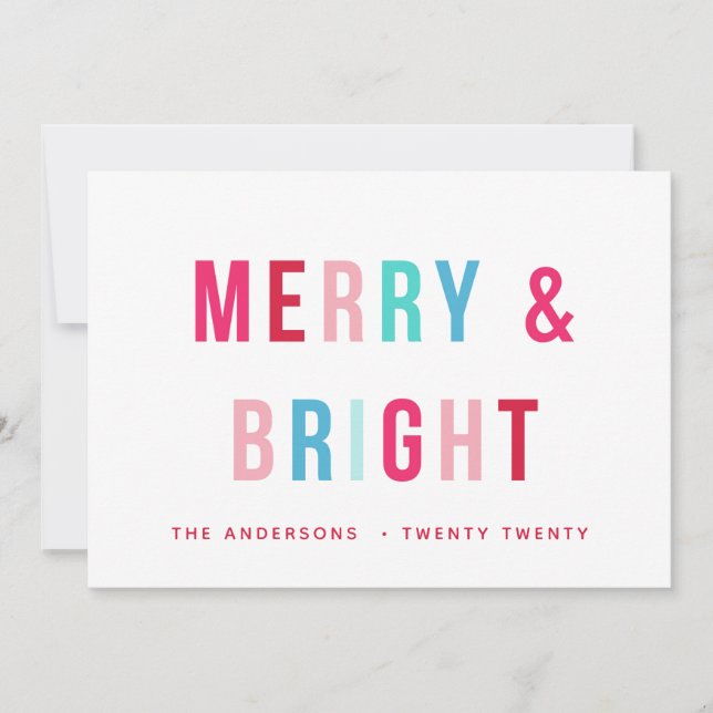 Merry & Bright Bold Letters Urlaubskarte Einladung (Vorderseite)