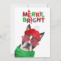 Merry & Bright Boston Terrier Glasses Hat Scarf