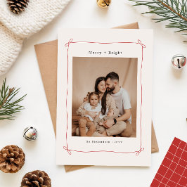Merry & Bright Bow Ribbon Family Christmas Photo Feiertagskarte