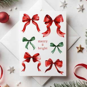 Merry Bright Bows Watercolor Christmas Feiertagspostkarte