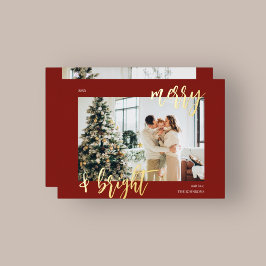 Merry Bright Brush Script Foto Red Folien Feiertagskarte