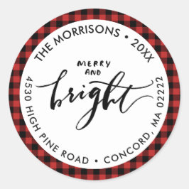 Merry Bright Buffalo Plaid Weihnachten Ihre Adress Runder Aufkleber