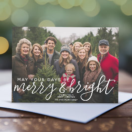 Merry & Bright Calligraphy Horizontal Foto Marmor Feiertagskarte