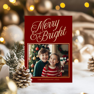 Merry & Bright Calligraphy Red Foto Folien Feiertagskarte