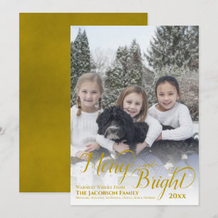 Merry & Bright Calligraphy Script Gold Foto Feiertagskarte