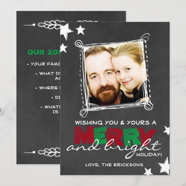 MERRY & BRIGHT CHALKBOARD CHRISTMAS CARD EINLADUNG (Vorne/Hinten)