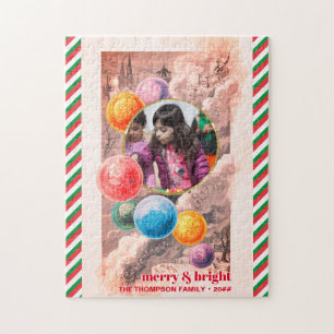Merry & Bright Chic Family Foto Weihnachtsblasen Puzzle