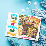 Merry Bright Christmas 4 Foto Collage Magnet Card<br><div class="desc">Niedliche und fröhliche Foto-Collage Urlaub Magnetkarten mit einem farbenfrohen Strang von Weihnachtsbeleuchtung rund um Ihre Kinder Foto. Mögen Ihre Tage fröhlich und hell geschrieben in fett gedruckten Buchstaben von hellblau bis zu Ihrem Familiennamen in heißen rosa auf Magneten. Ein farbenfroher Regenbogen für die Ferien. Fügen Sie Ihre Lieblings-4 Fotos hinzu....</div>