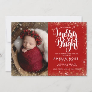 Merry Bright Christmas Baby Foto Snowflake Birth Ankündigung