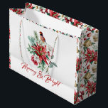 Merry & Bright Christmas Botanical flowers Große Geschenktüte<br><div class="desc">Merry and Bright red typography,  joyful Christmas flowers bouquet with a Red Robin bird and evergreens,  modern watercolors illustration.</div>