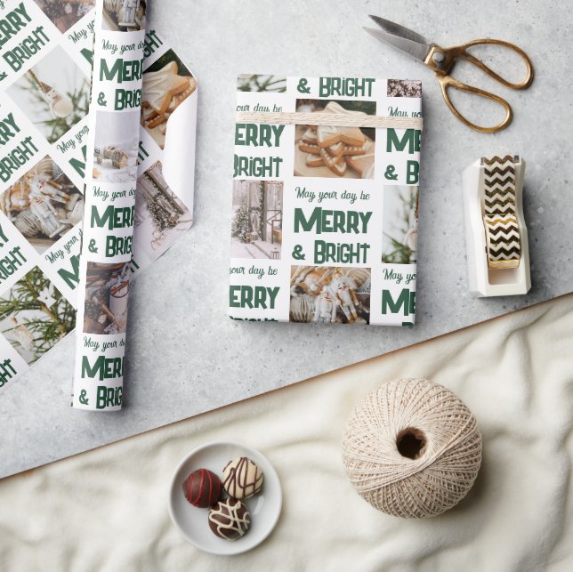 🎄 Merry & Bright Christmas 🎁 Custom Foto Geschenkpapier (Kunsthandwerk)