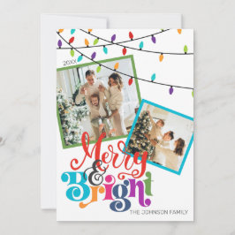 Merry & Bright Christmas Family Foto Urlaubskarte Feiertagskarte